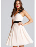 Blush Pink Chiffon Black Lace Straps Short Prom Dress 